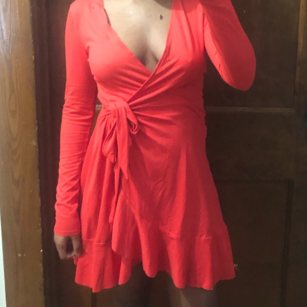 red wrap dress
